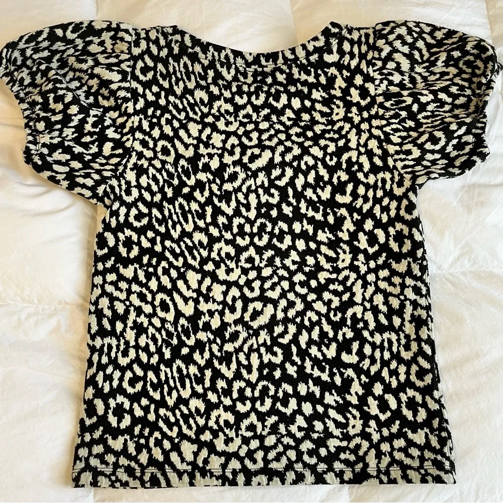 Free people leopard black/ white square neck top medium
